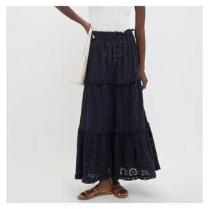 TUCKERNUCK Navy Blue Eyelet Prado Maxi Skirt NEW Small Bikini Cover Vacation